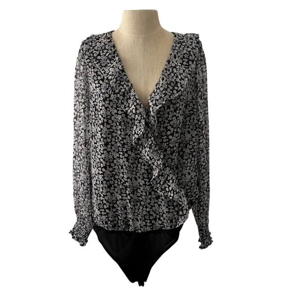 Abercrombie & Fitch Floral Long Sleeve V‑Neck Bodysuit Size M – Elegant Staple - Picture 2 of 4